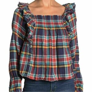 We The Free Sienna Plaid Ruffle Blouse